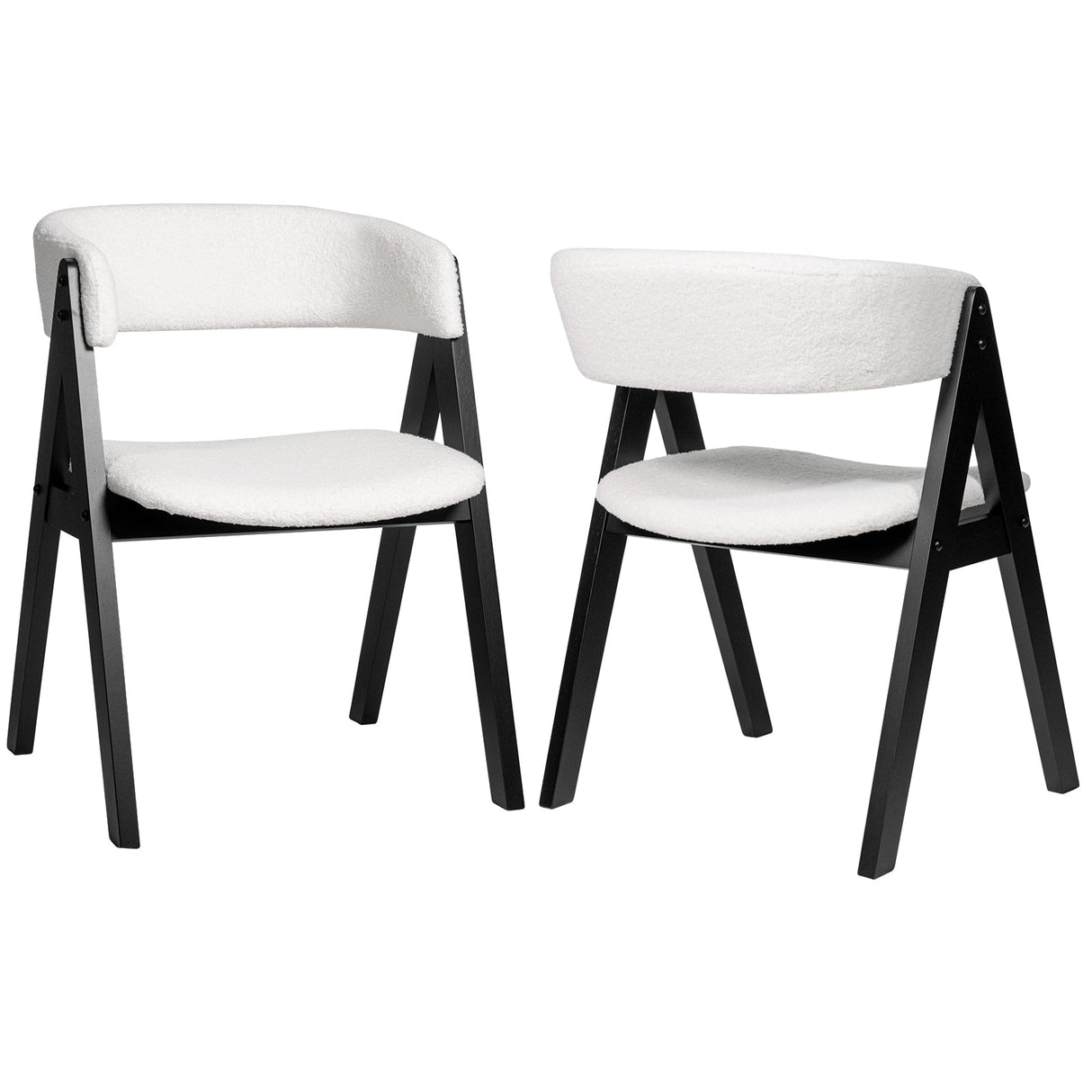Juego de 2 sillas de comedor de madera de mediados de siglo modernas con tapicería de sherpa para cocina o comedor