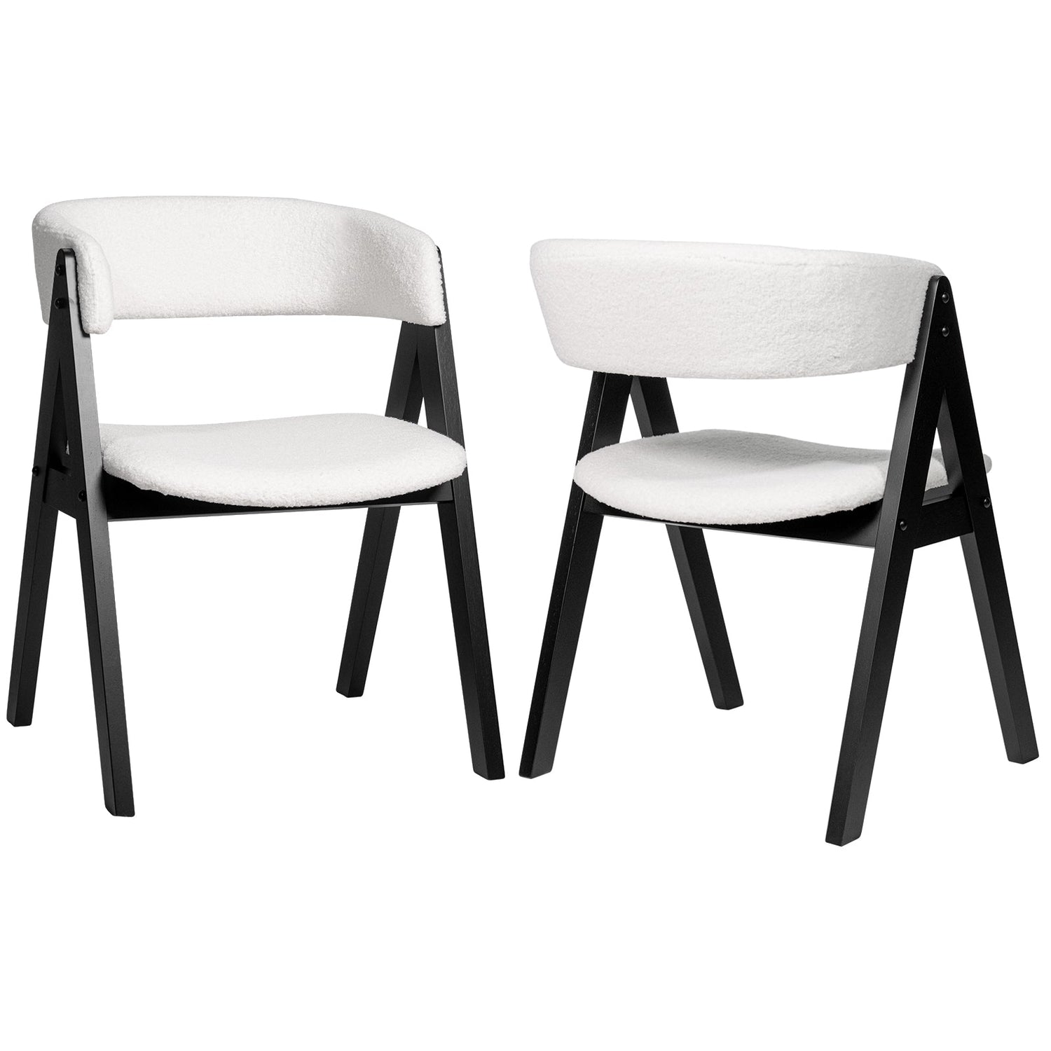Juego de 2 sillas de comedor de madera de mediados de siglo modernas con tapicería de sherpa para cocina o comedor