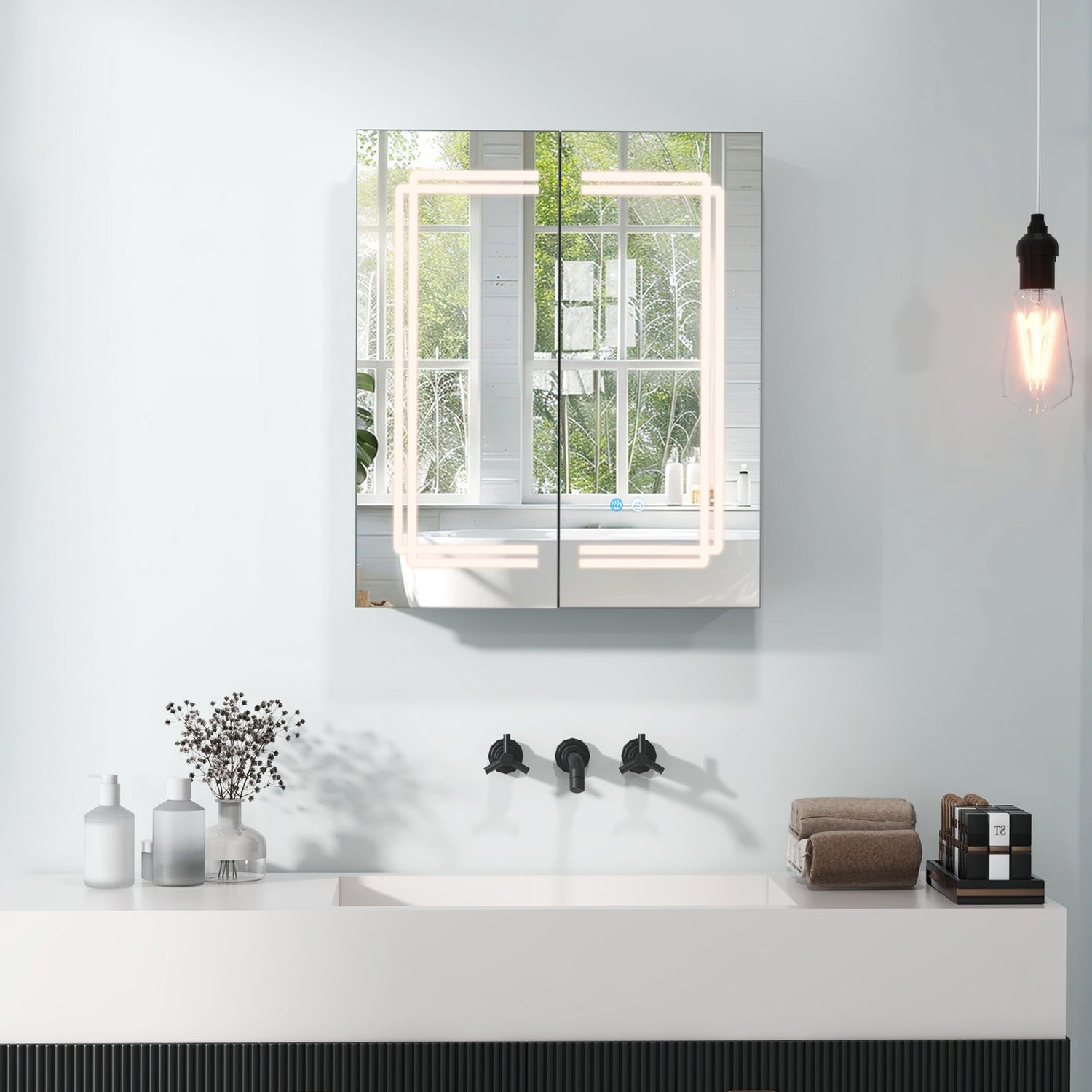 Botiquín con espejo de baño de 2 puertas con luces