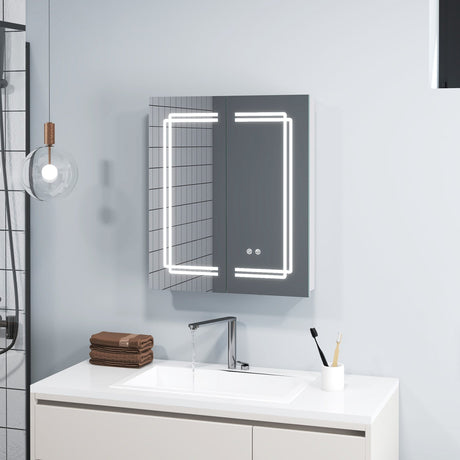 Botiquín con espejo de baño de 2 puertas con luces