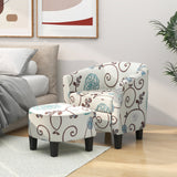 Modern Accent Tub Chair and Ottoman Set with Fabric Upholstered-Beige
