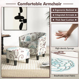 Modern Accent Tub Chair and Ottoman Set with Fabric Upholstered-Beige