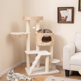 Árbol rascador moderno para gatos de interior con condominio de espadaña y percha superior - Natural