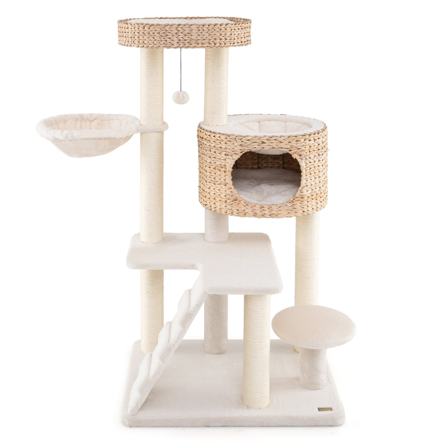 Árbol rascador moderno para gatos de interior con condominio de espadaña y percha superior - Natural