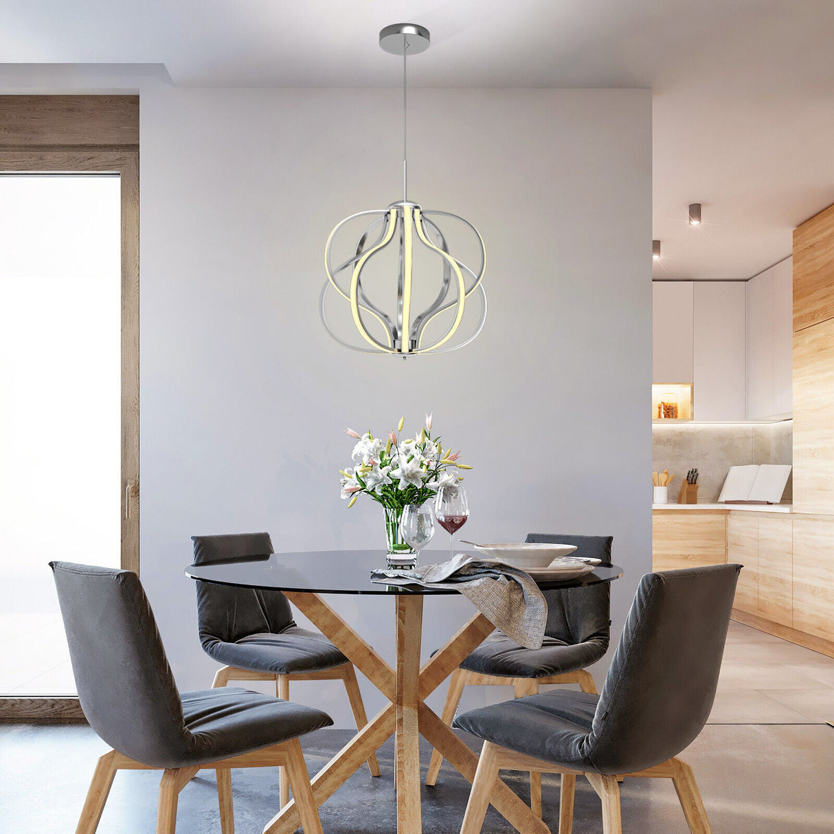 Araña LED moderna regulable de luz blanca cálida