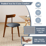 Sillas de cocina modernas de mediados de siglo con estructura de madera de caucho y asiento acolchado - Nogal