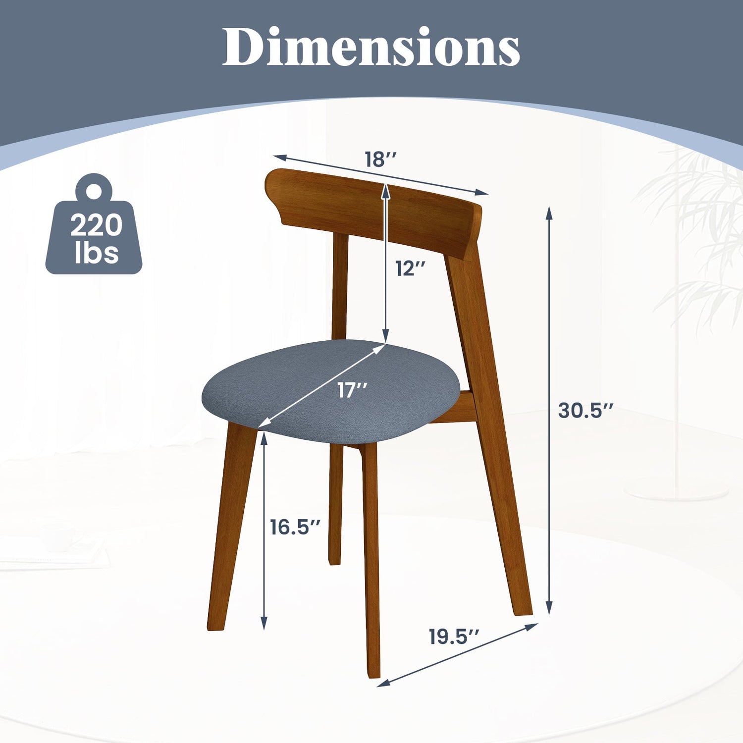 Sillas de cocina modernas de mediados de siglo con estructura de madera de caucho y asiento acolchado - Nogal