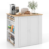 Isla de cocina moderna con encimera de madera de caucho y almacenaje - Blanca