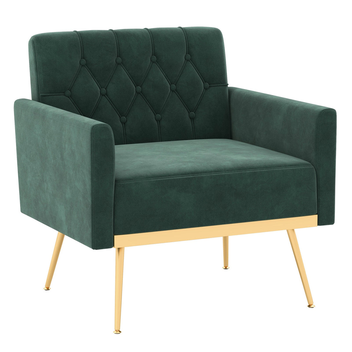 Sillón Moderno de Terciopelo con Respaldo Acolchado Botoné, Patas de Metal Doradas y Almohadillas Ajustables para los Pies