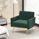 Sillón Moderno de Terciopelo con Respaldo Acolchado Botoné, Patas de Metal Doradas y Almohadillas Ajustables para los Pies