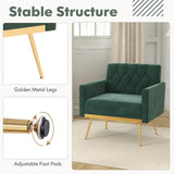 Sillón Moderno de Terciopelo con Respaldo Acolchado Botoné, Patas de Metal Doradas y Almohadillas Ajustables para los Pies