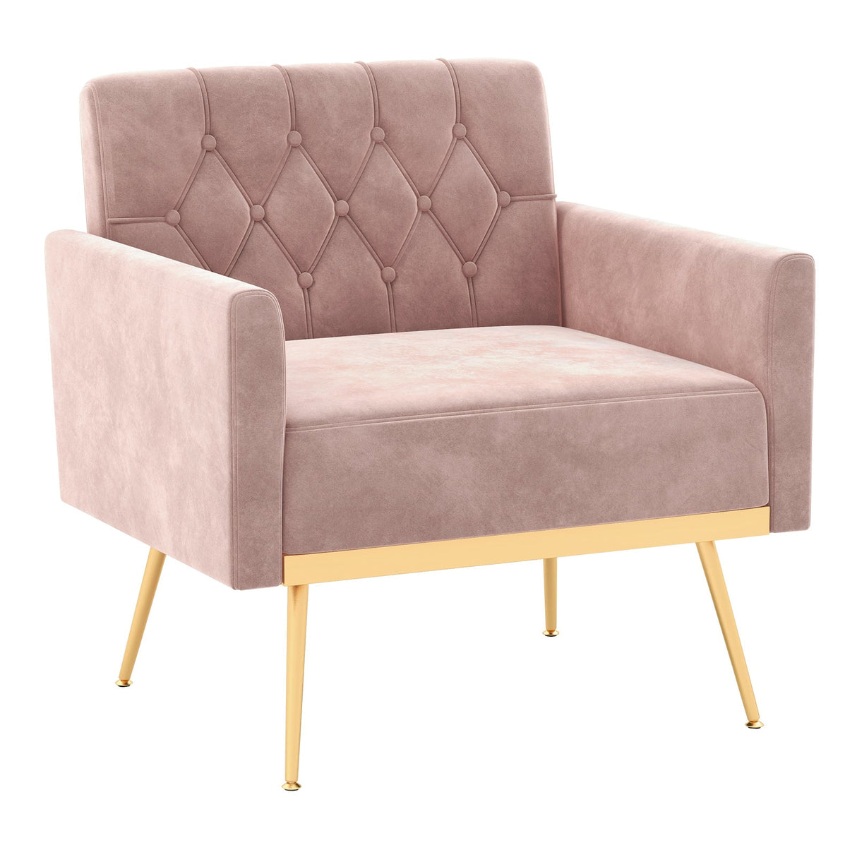 Sillón Moderno de Terciopelo con Respaldo Acolchado Botoné, Patas de Metal Doradas y Almohadillas Ajustables para los Pies