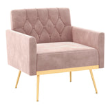 Sillón Moderno de Terciopelo con Respaldo Acolchado Botoné, Patas de Metal Doradas y Almohadillas Ajustables para los Pies