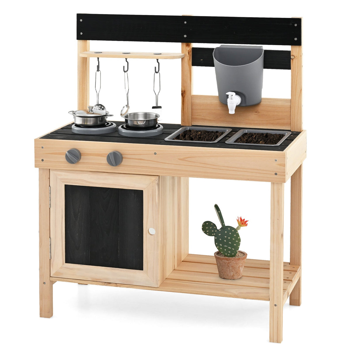 Juego de cocina de barro para niños con 2 fregaderos extraíbles - Natural