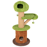 Mushroom Cat Tree for Indoor Cats with 2 Cute Condos Plush Perch and Teasing Balls-Green