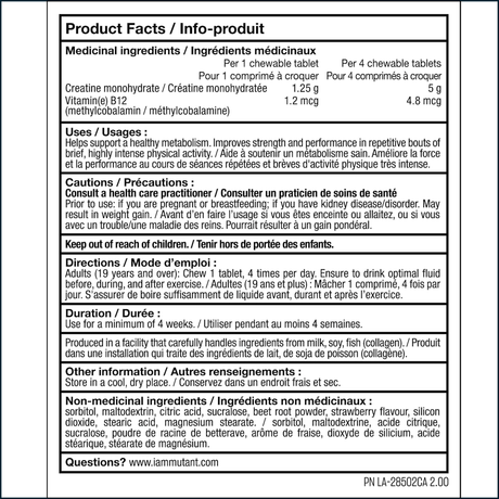 Creatina en tabletas masticables Mutant Bytz, 80 comprimidos masticables