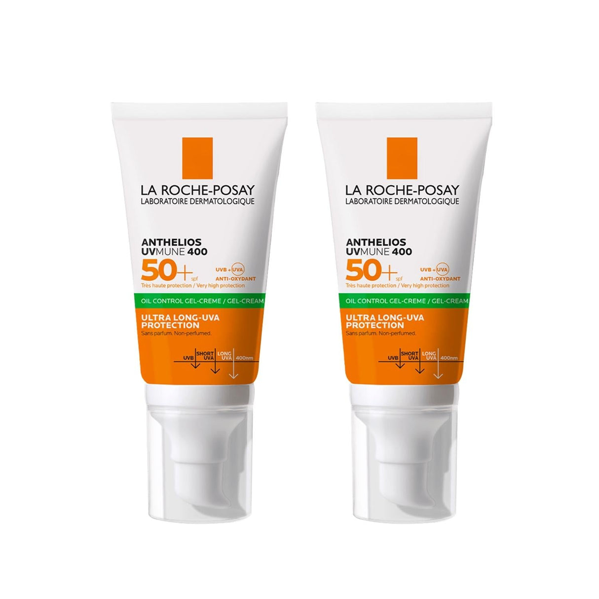 La Roche-Posay Anthelios UVMune400 SPF 50+ Oil Control Sunscreen - 2 x 50ml - UVA/UVB Protection for Oily, Acne-Prone Skin