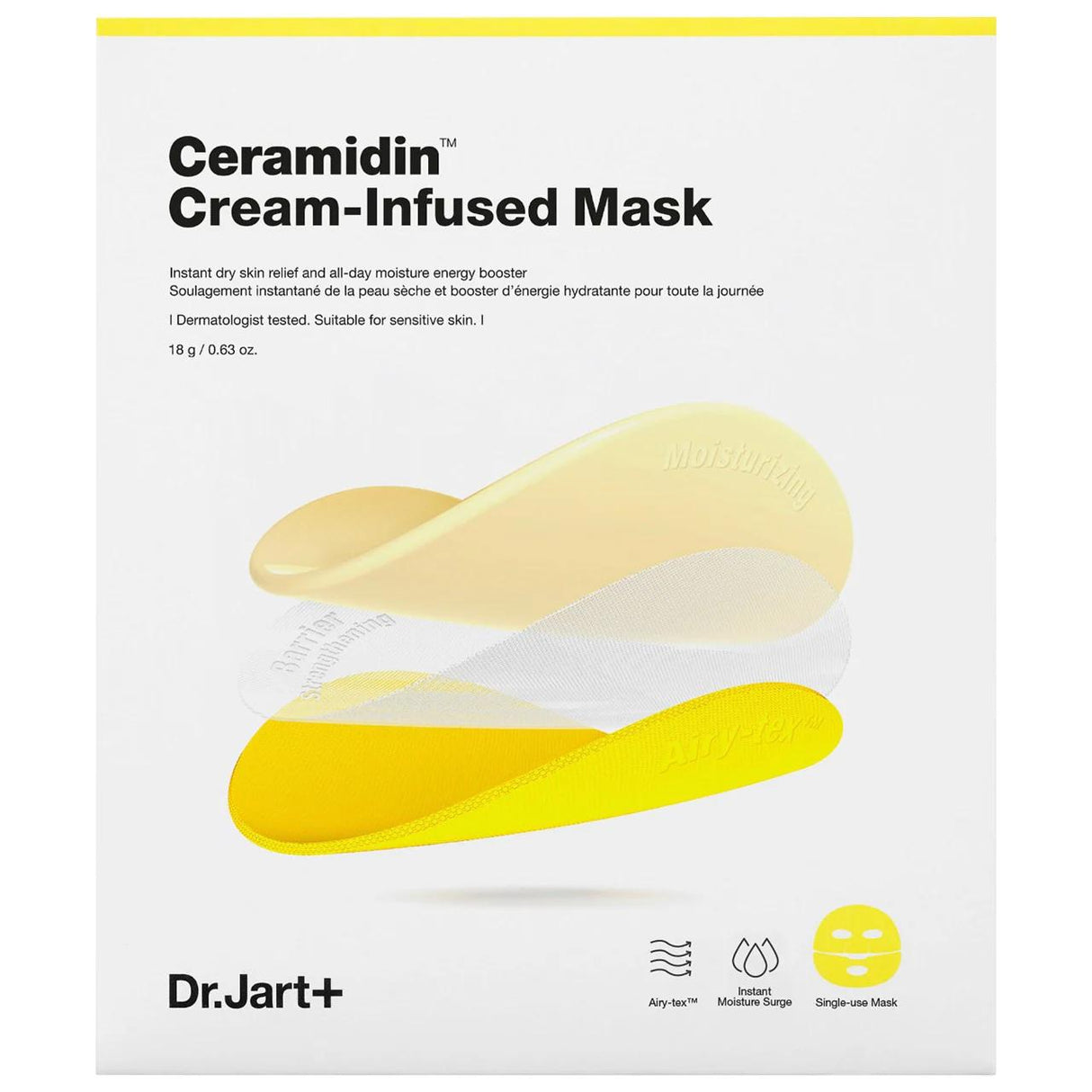 Dr.Jart+ Ceramidin Cream-Infused Mask - Hydrating Face Mask for Dry, Dull Skin - 24+ Hours Moisture, Barrier Strengthening