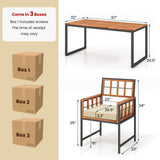Juego de comedor de patio de madera de acacia de 7 piezas con cojines suaves y agujero para sombrilla - Natural