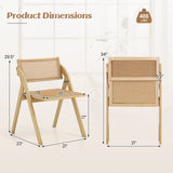 Foldable Dining Chairs Set of 2 with Woven Rattan Backrest