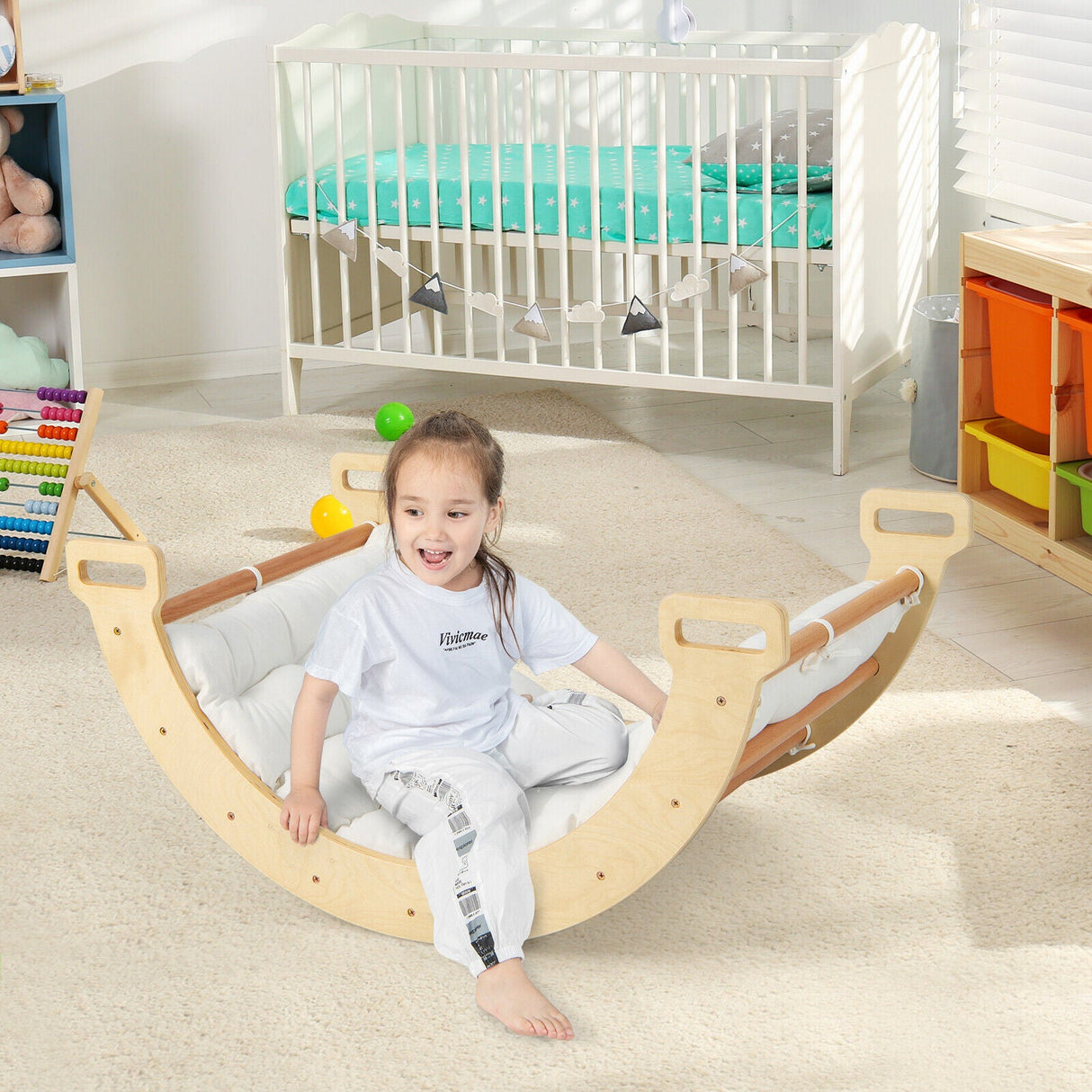 Balanza de arco 2 en 1 con cojín suave para niños pequeños - Natural