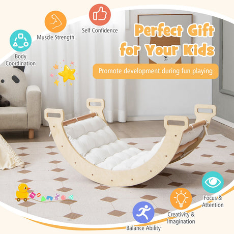 Balanza de arco 2 en 1 con cojín suave para niños pequeños - Natural