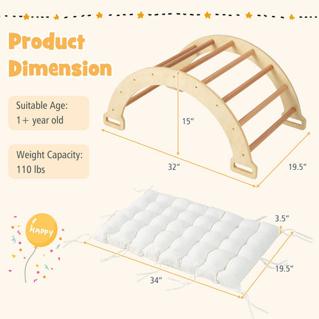 Balanza de arco 2 en 1 con cojín suave para niños pequeños - Natural
