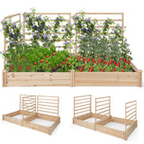 Cama de jardín elevada con 2 maceteros y 3 enrejados - Natural