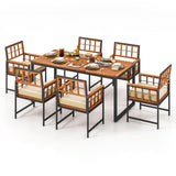 Juego de comedor de patio de madera de acacia de 7 piezas con cojines suaves y agujero para sombrilla - Natural