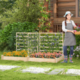 Cama de jardín elevada con 2 maceteros y 3 enrejados - Natural