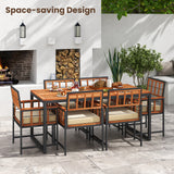 Juego de comedor de patio de madera de acacia de 7 piezas con cojines suaves y agujero para sombrilla - Natural