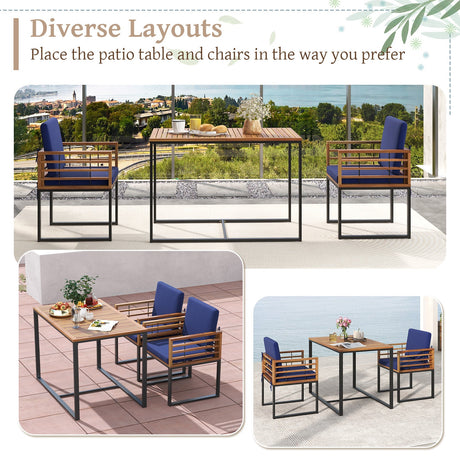Juego de Comedor para Exterior de 3 Piezas con 2 Sillones de Madera de Acacia y Mesa de Comedor - Azul Marino