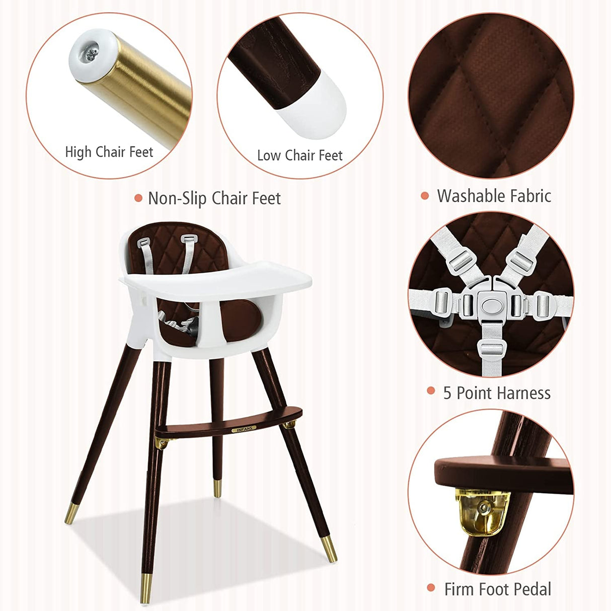 Trona ajustable 3 en 1 para bebés con cojín de asiento suave para niños pequeños