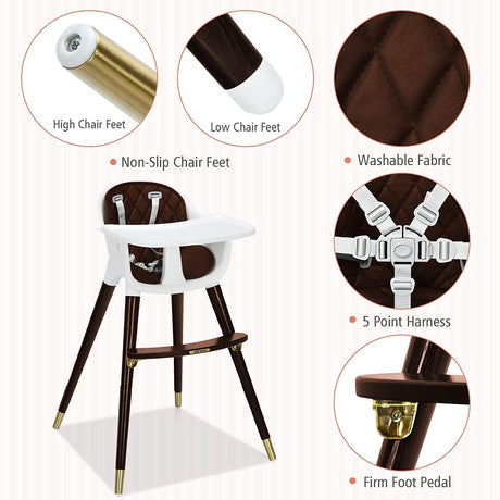 Trona ajustable 3 en 1 para bebés con cojín de asiento suave para niños pequeños