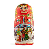 Set of 5 Winter Night  Wooden Nesting Dolls 6.5 Inches