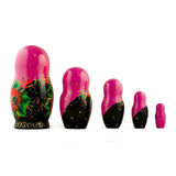 Set of 5 Pink Scarf with Poppy Flowers  Nesting Dolls 7 Inches