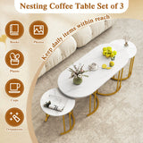 Nesting Coffee Table Set of 3 with Faux Marble Tabletop and Powder-coated Gold Metal Frame-White
