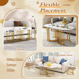 Nesting Coffee Table Set of 3 with Faux Marble Tabletop and Powder-coated Gold Metal Frame-White