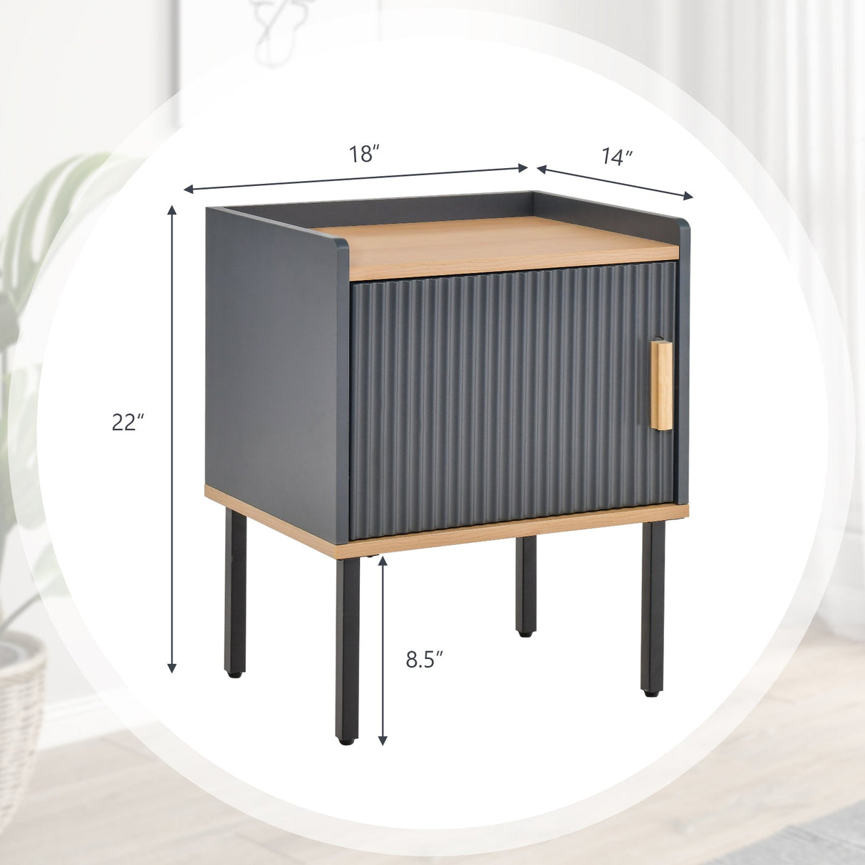 Nightstand Bedside End Table with Door Cabinet for Living Room Bedroom-Gray
