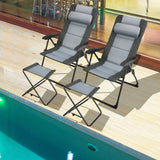 Juego de 2 sillas plegables de comedor con reposapiés, ajustables reclinables, para patio, Patiojoy, gris