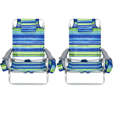 2 sillas de playa plegables tipo mochila con almohada - Rosa