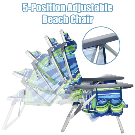 2 sillas de playa plegables tipo mochila con almohada - Rosa