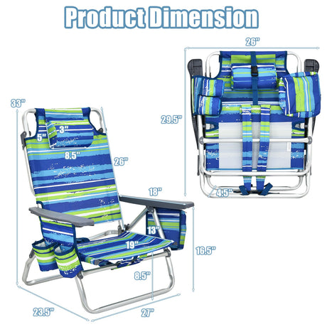 2 sillas de playa plegables tipo mochila con almohada - Rosa