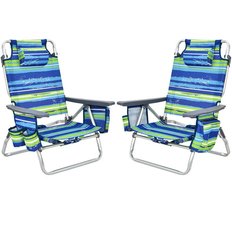 2 sillas de playa plegables tipo mochila con almohada - Rosa