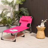 Folding Beach Lounge Chair with Pillow for Outdoor-Pink
