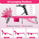 Folding Beach Lounge Chair with Pillow for Outdoor-Pink
