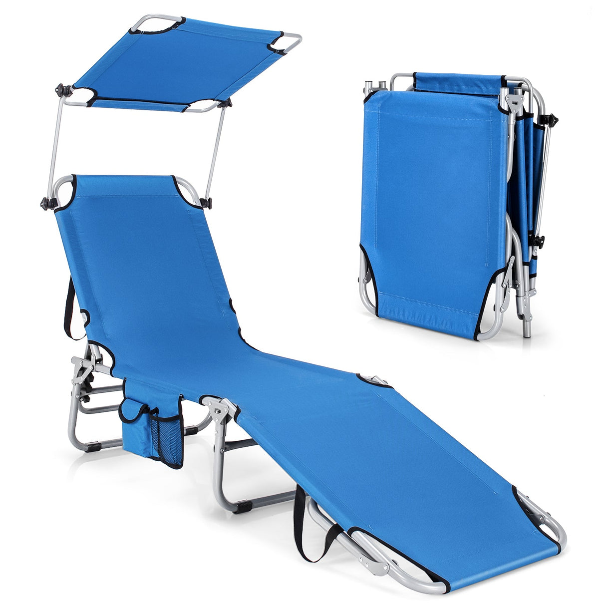 Tumbona reclinable ajustable para exteriores, playa, patio, piscina con parasol