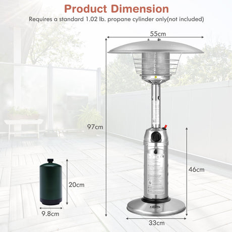 Calefactor de patio de pie portátil de mesa de propano de 11 000 BTU
