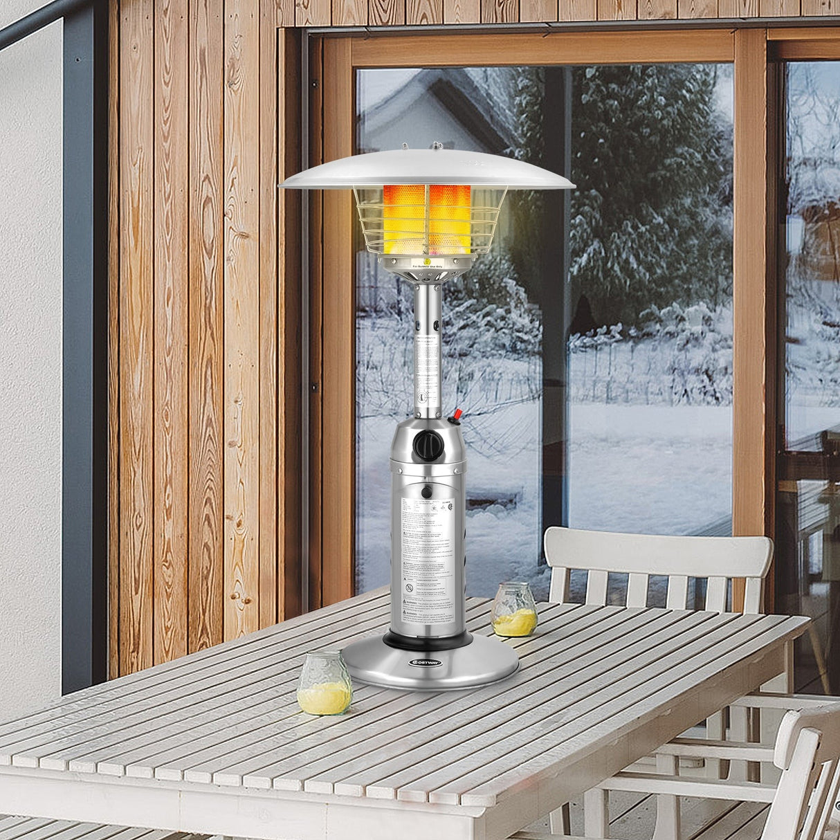 Calefactor de patio de pie portátil de mesa de propano de 11 000 BTU