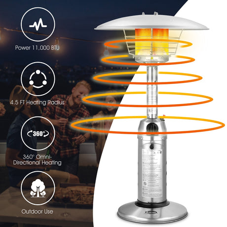 Calefactor de patio de pie portátil de mesa de propano de 11 000 BTU